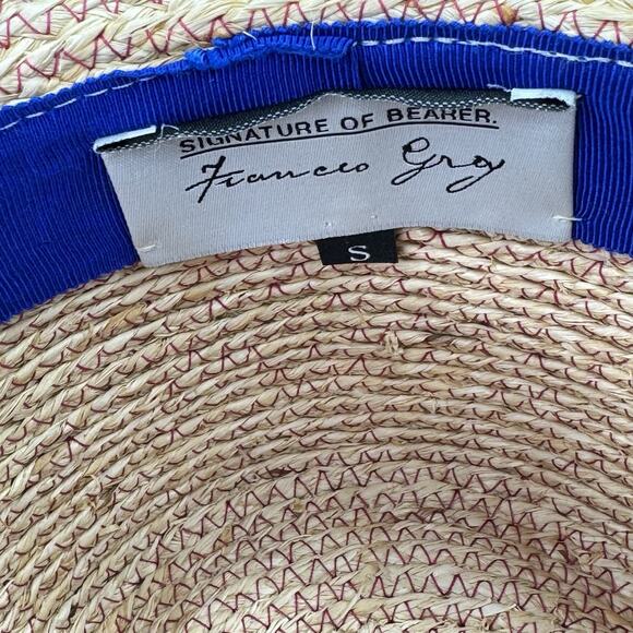 Frances Grey Straw Fedora Sun Hat In Natural/Pink ~Retail $370.00 main image 11